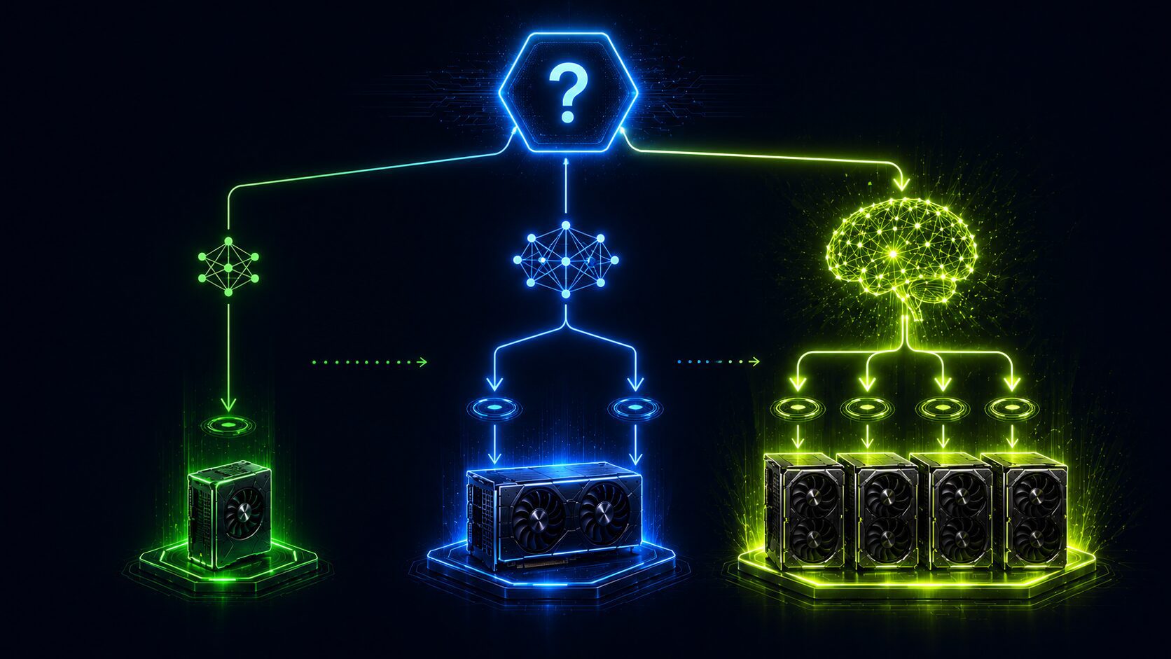 Flowchart chọn GPU train AI theo model size
