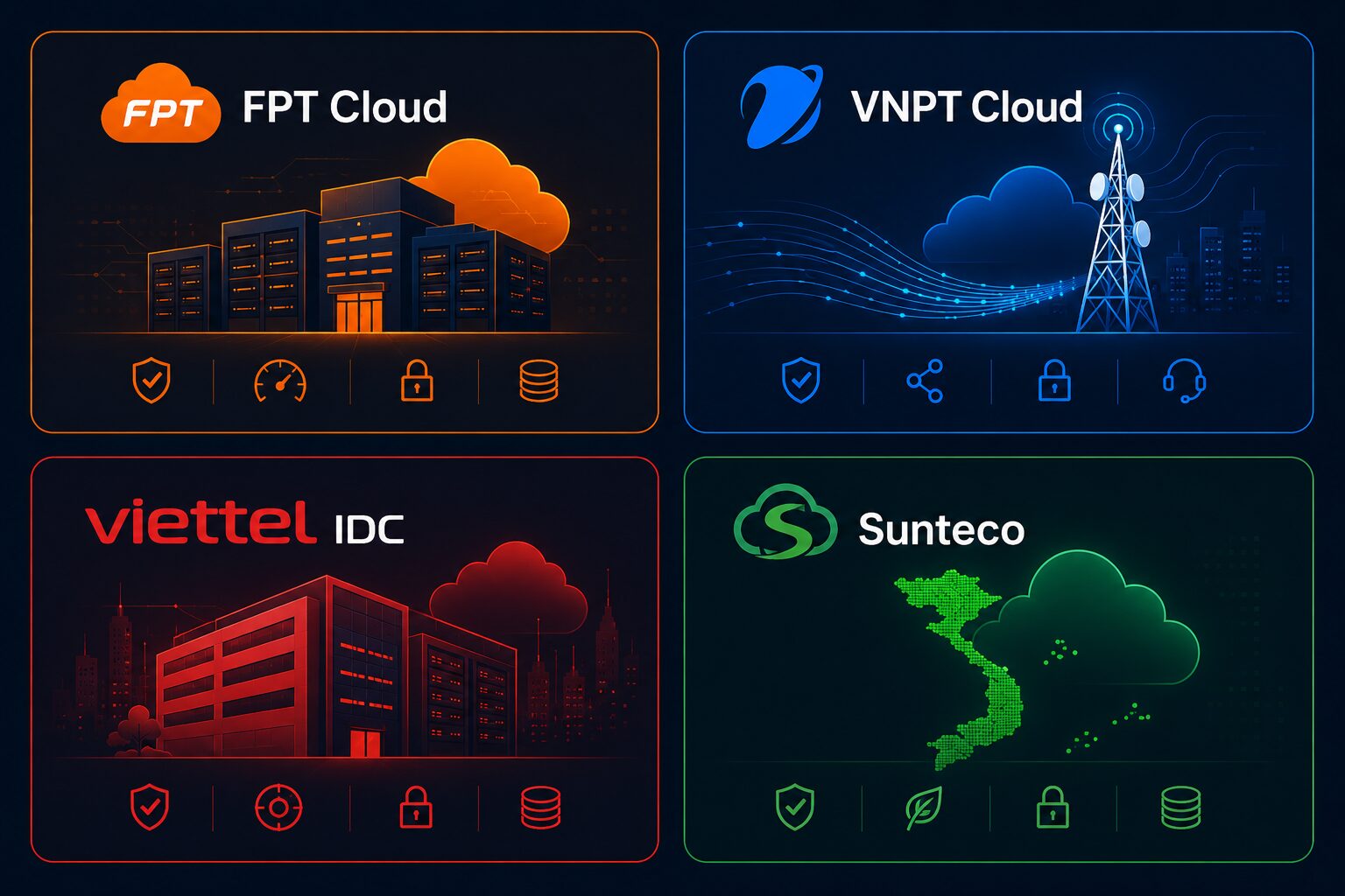 So sánh FPT Cloud với VNPT Cloud, Viettel IDC và Sunteco Cloud tại Việt Nam