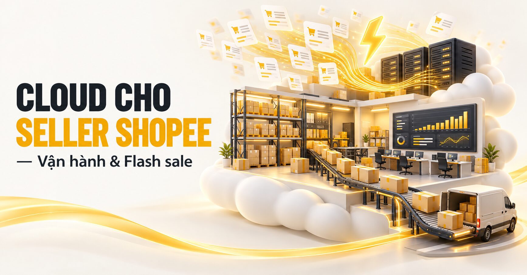 Hạ tầng cloud cho seller Shopee giúp quản lý đơn hàng đa shop và chịu tải mùa flash sale